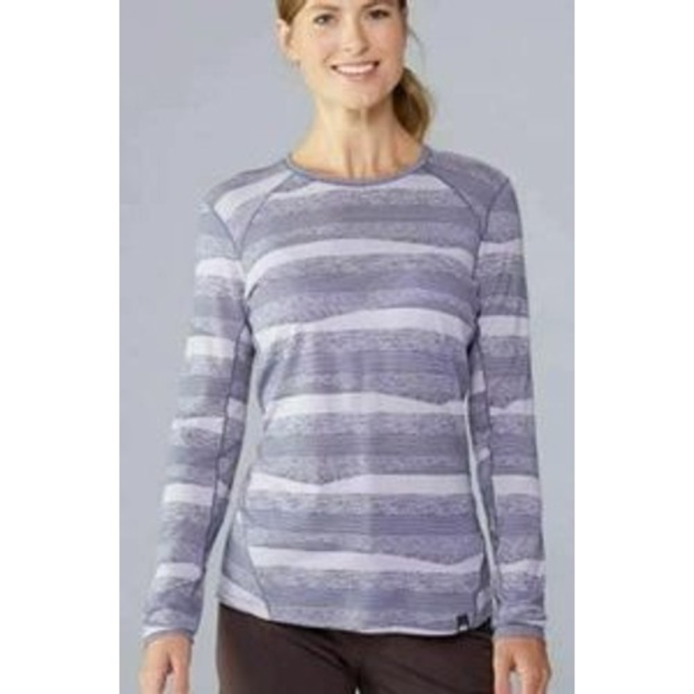 REI Co-op Womens L Merino Wool Base Layer Long Sleeve Lavender Aura Striped Top